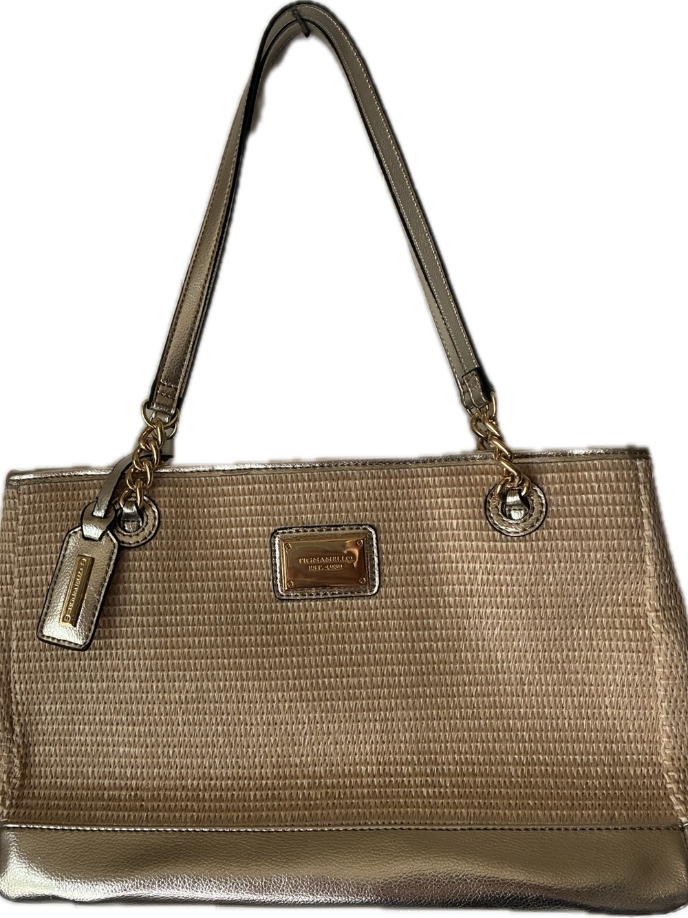 Vintage Tignanello Metallic Gold Woven Tote Bag Y2K Shoulder Purse